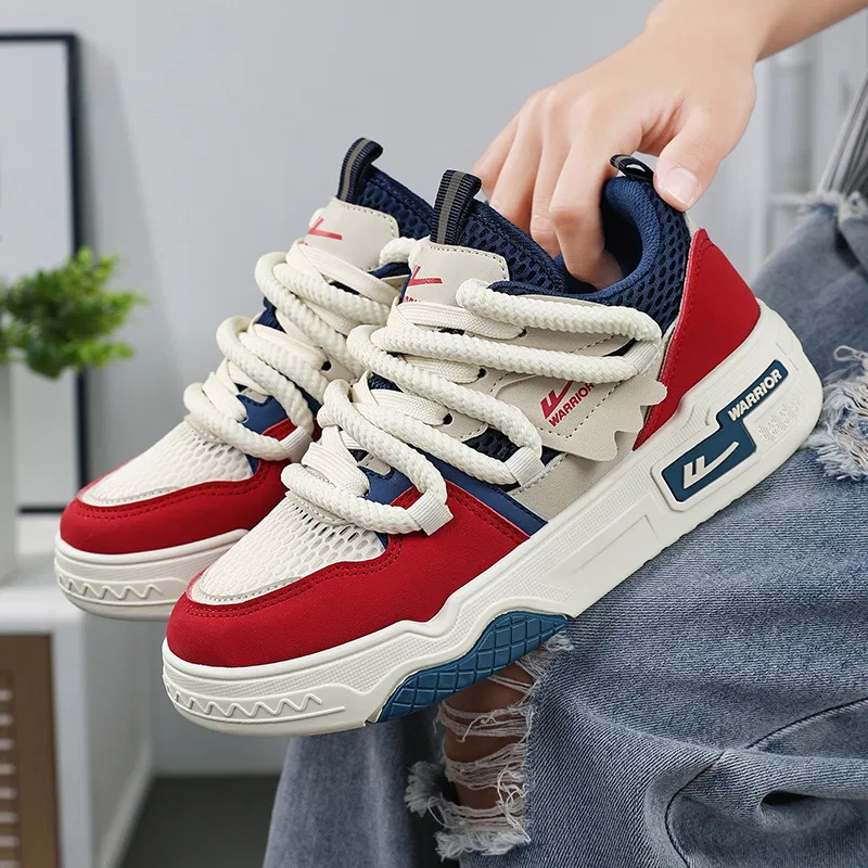 Кроссовки для скейтбординга детские, с низким верхом Skateboard Shoes, WARRIOR, Beige Blue Red — фото 3