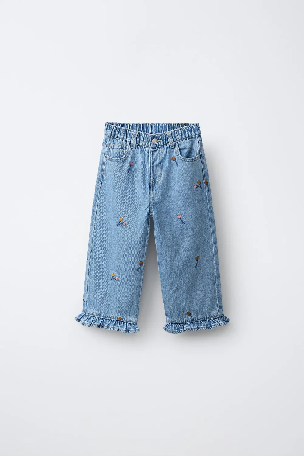 Джинсы-кюлоты с вышивкой и оборками ZARA, Light Blue