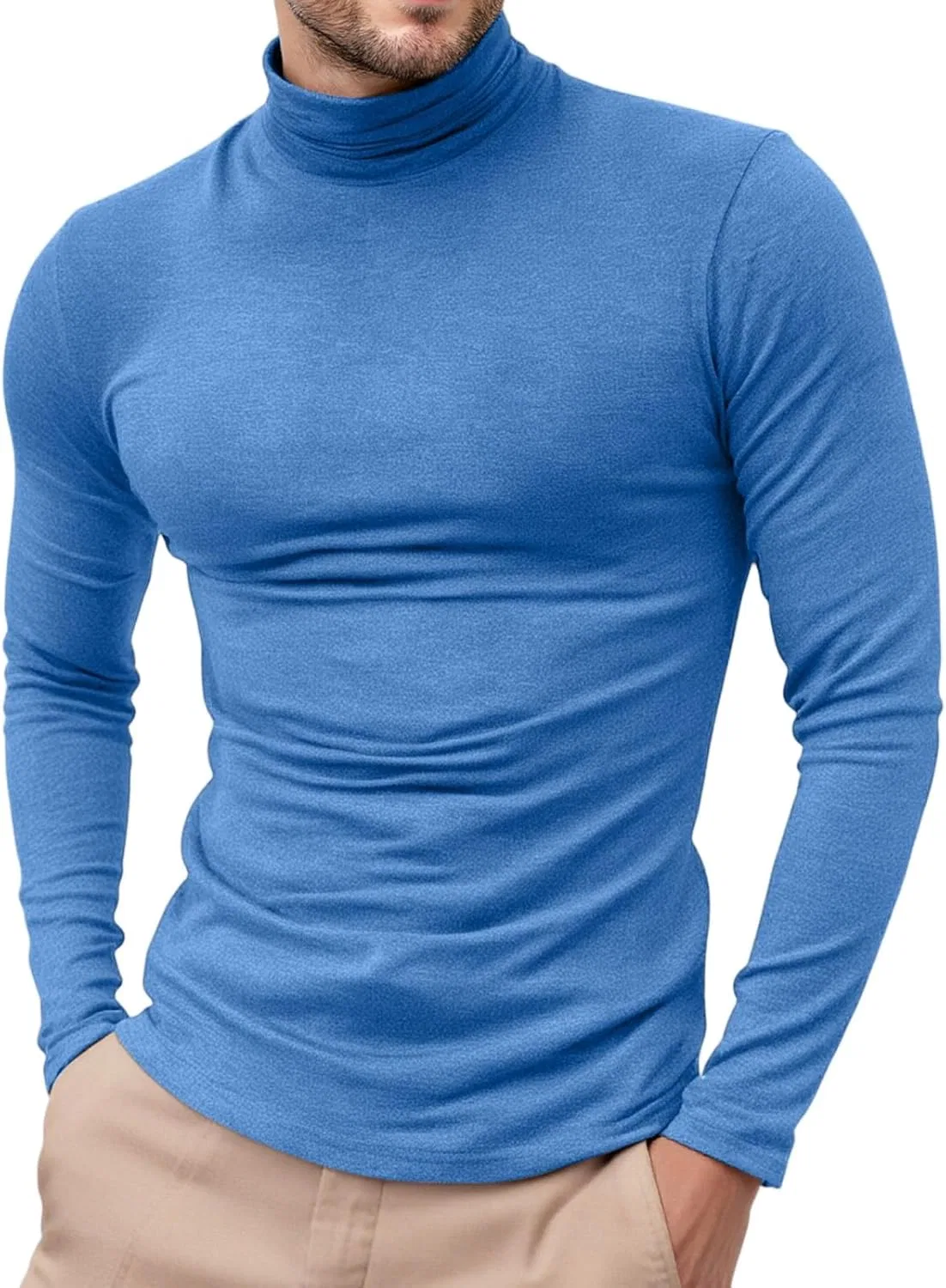 Мужская компрессионная водолазка с длинным рукавом на молнии, Light Blue