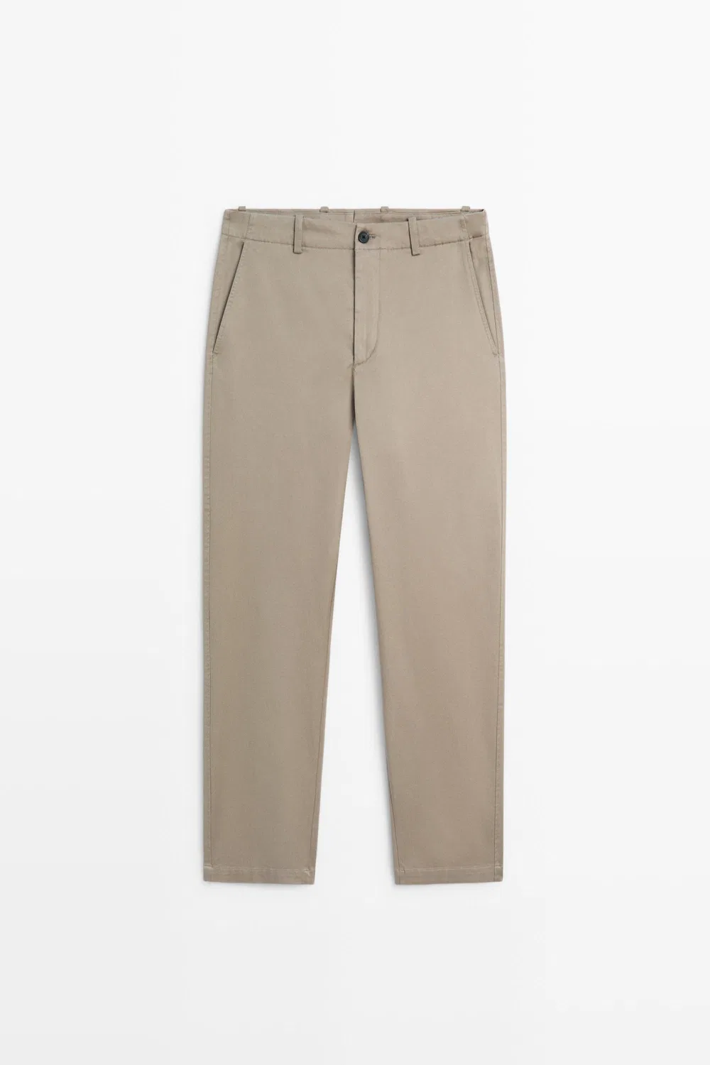 Брюки Massimo Dutti Cotton Blend Straight-Leg, бежево-коричневый — фото 2