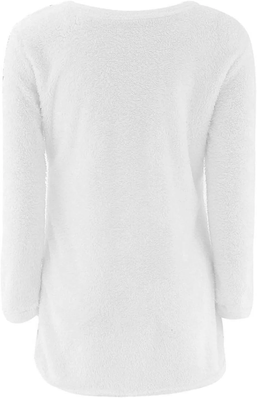 Женский пуловер из футера с длинным рукавом, Soft Fluffy Knit, белый — фото 3