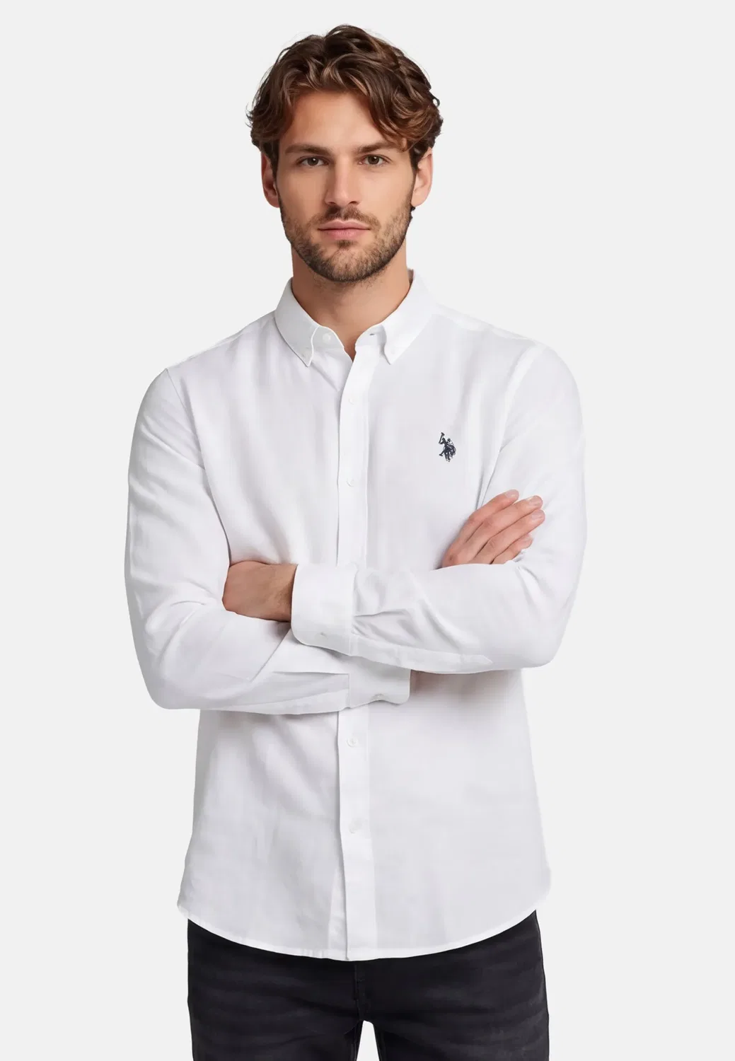 Мужская рубашка из льна с хлопком U.S. Polo Assn., White