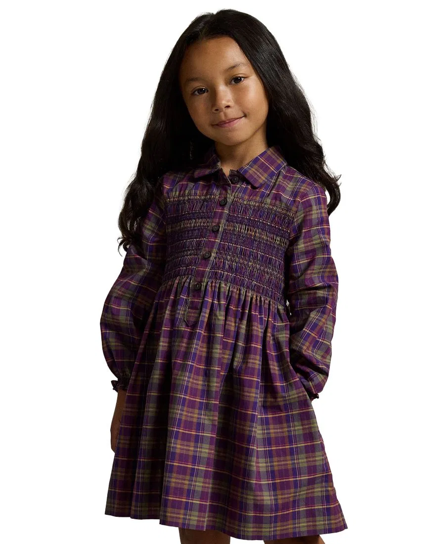 Платье-рубашка из хлопкового поплина с цветочным принтом, модель Floral Cotton Poplin Shirt Dress Polo Ralph Lauren, Purple/Green Multi Plaid