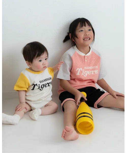 Детский комплект из футера с принтом и логотипом Hanshin Tigers, модель Waffle T-shirt Set Up, babybaby, Оранжевый — фото 3