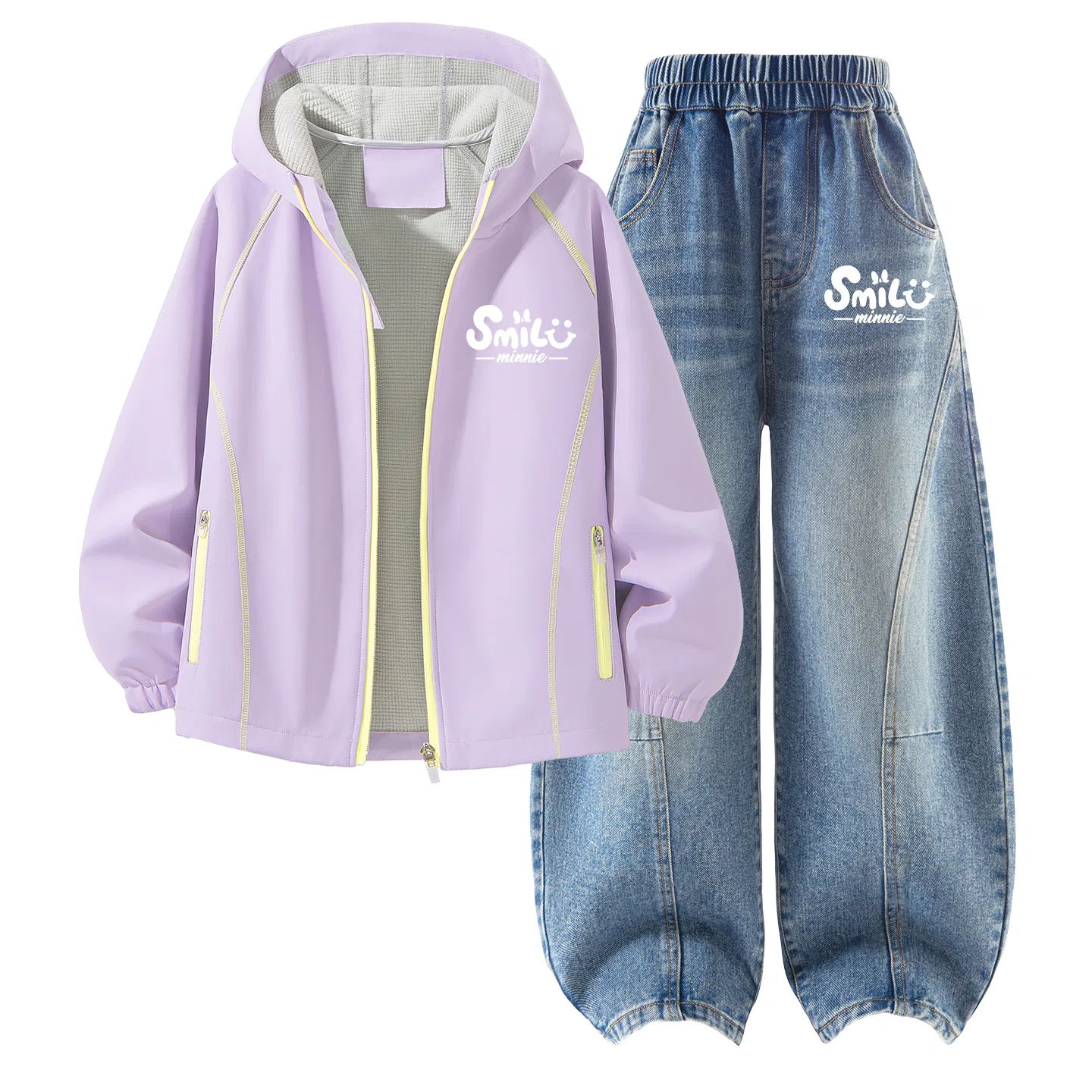 Детский комплект спортивной одежды с капюшоном с принтом Smile K Disney, Thick Board D-Shaped Smile K Hyacinth Purple+Thick Board D-Shaped Smile K Denim Light Blue