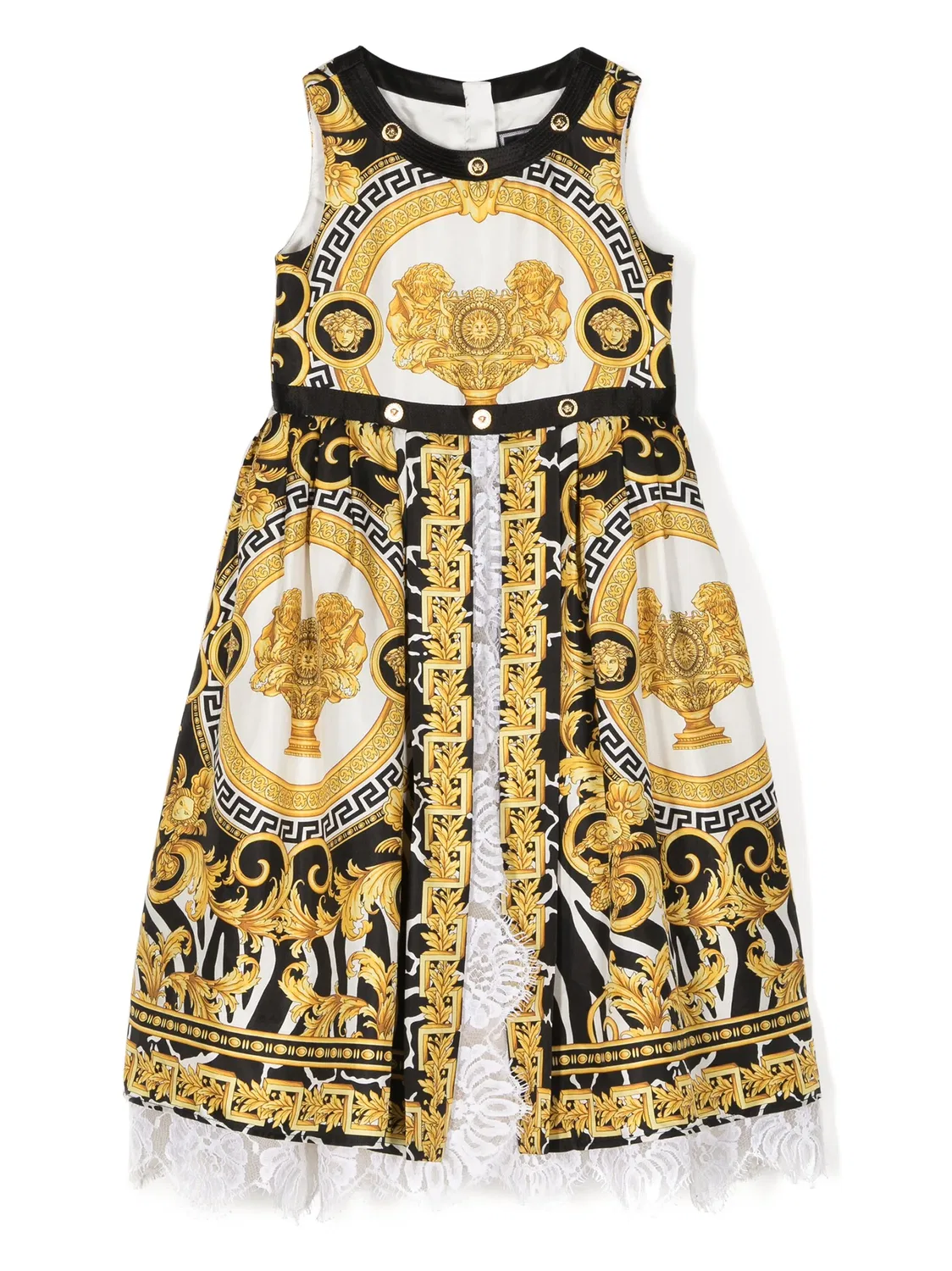 Платье с принтом Barocco и кружевом Versace, черно‑белый