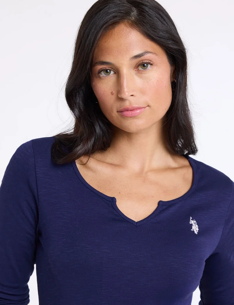 Лонгслив U.S. Polo Assn. Notch Neck T-Shirt, темно-синий — фото 4