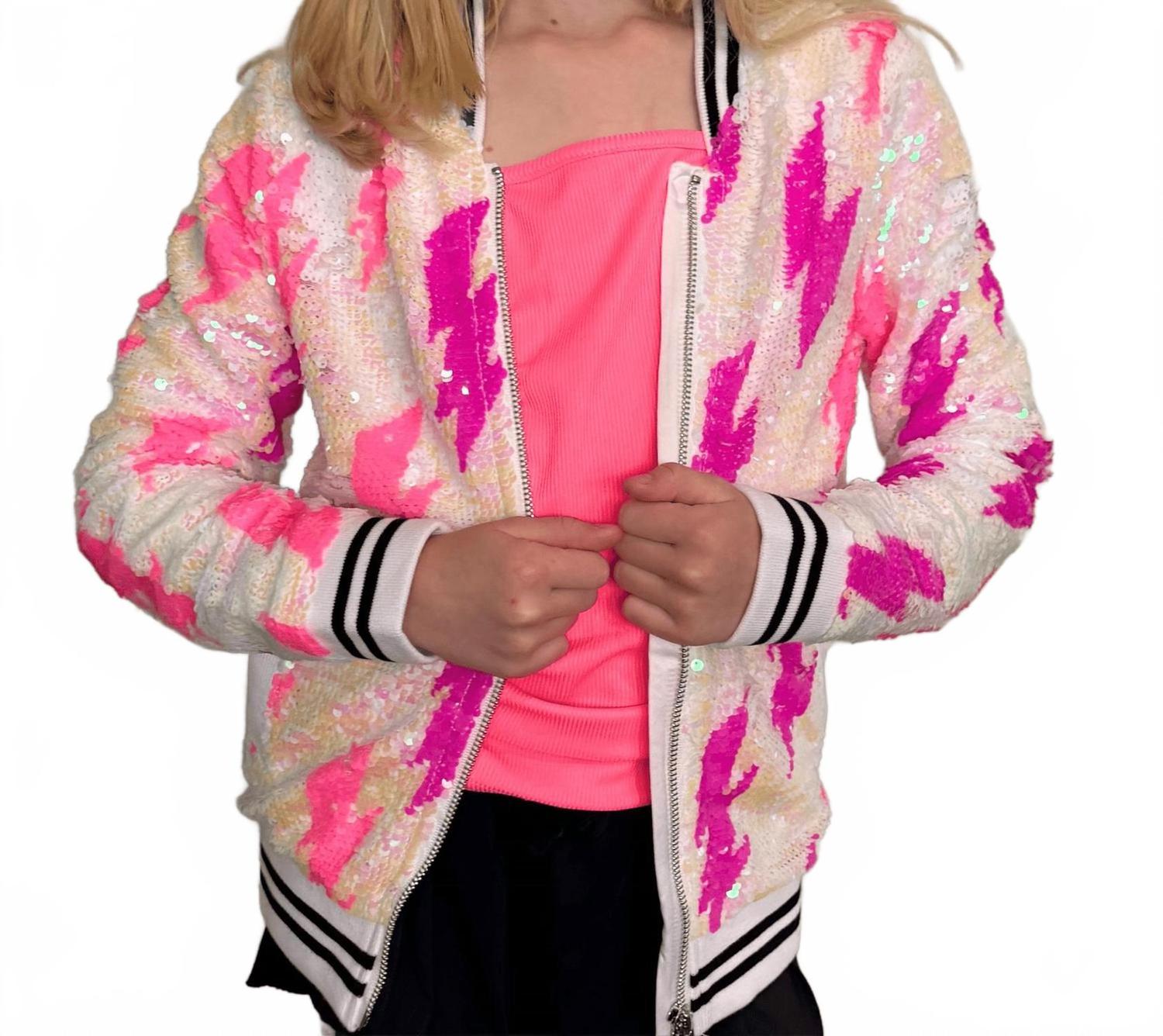 

Розовая куртка для девочек-подростков с пайетками в виде молнии Mia