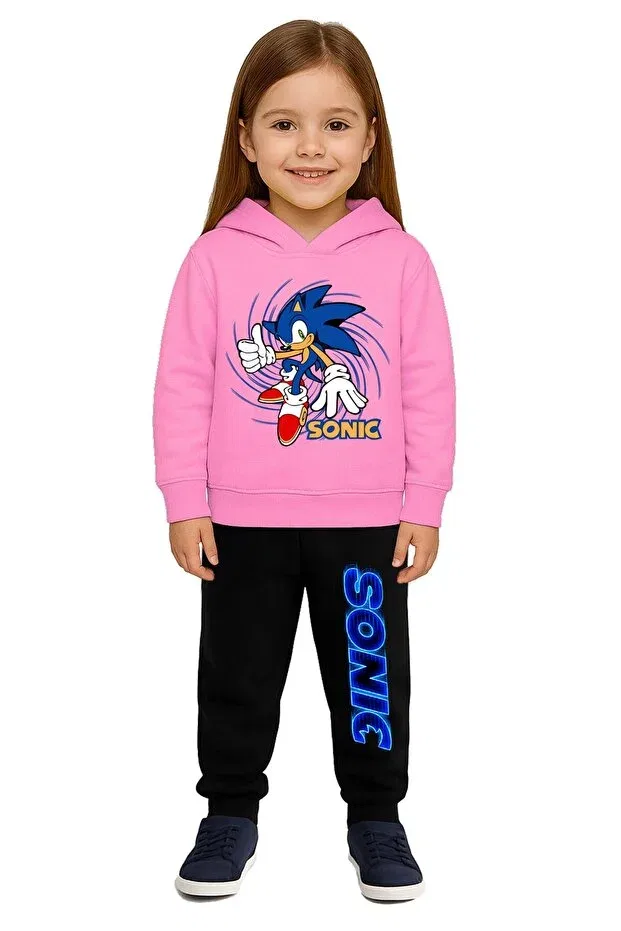 Детский спортивный костюм для девочек с принтом Sonic 3 нити флис Sedirli, Pink