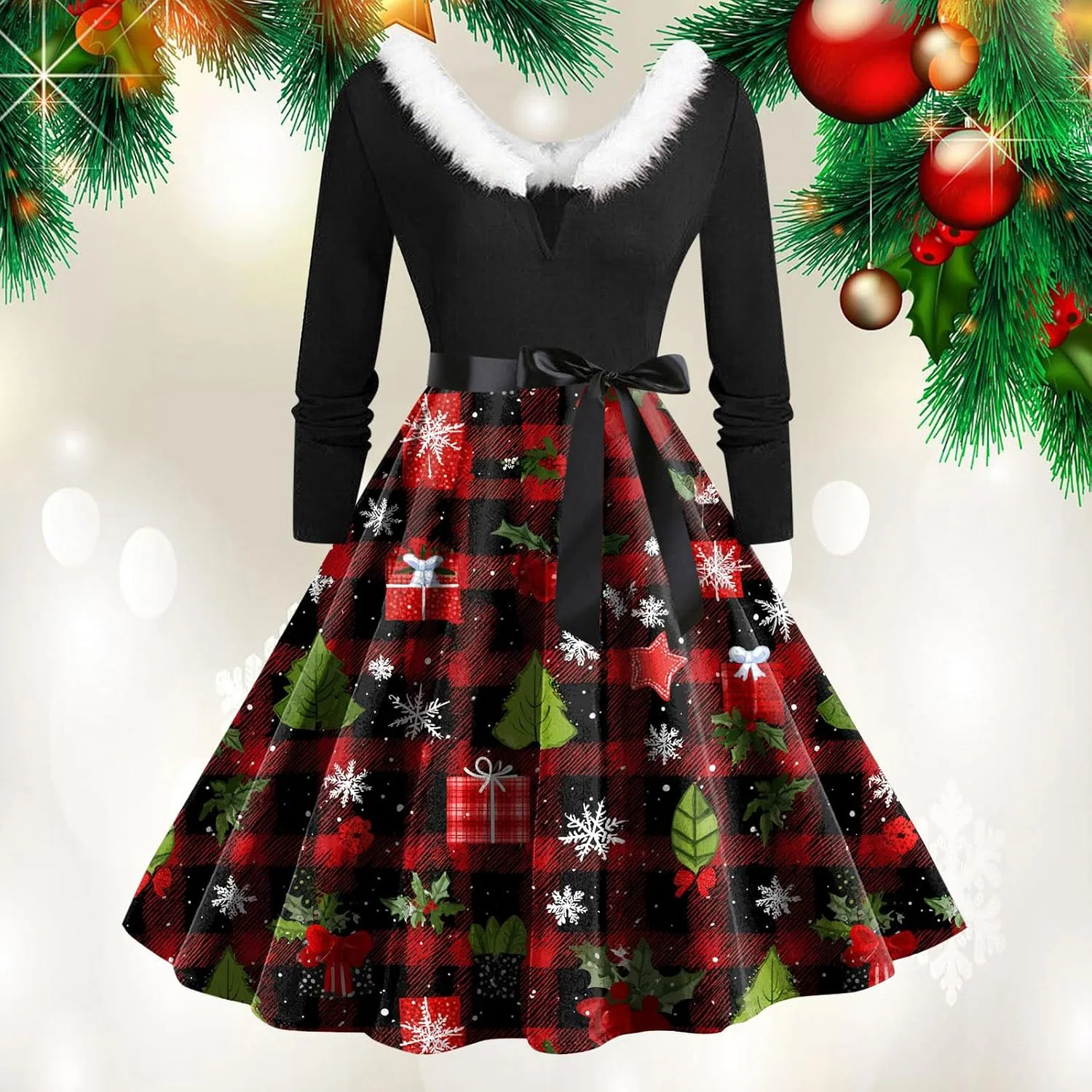 Женское платье-трапеция с принтом Vintage Holiday Party, кирпичный — фото 2