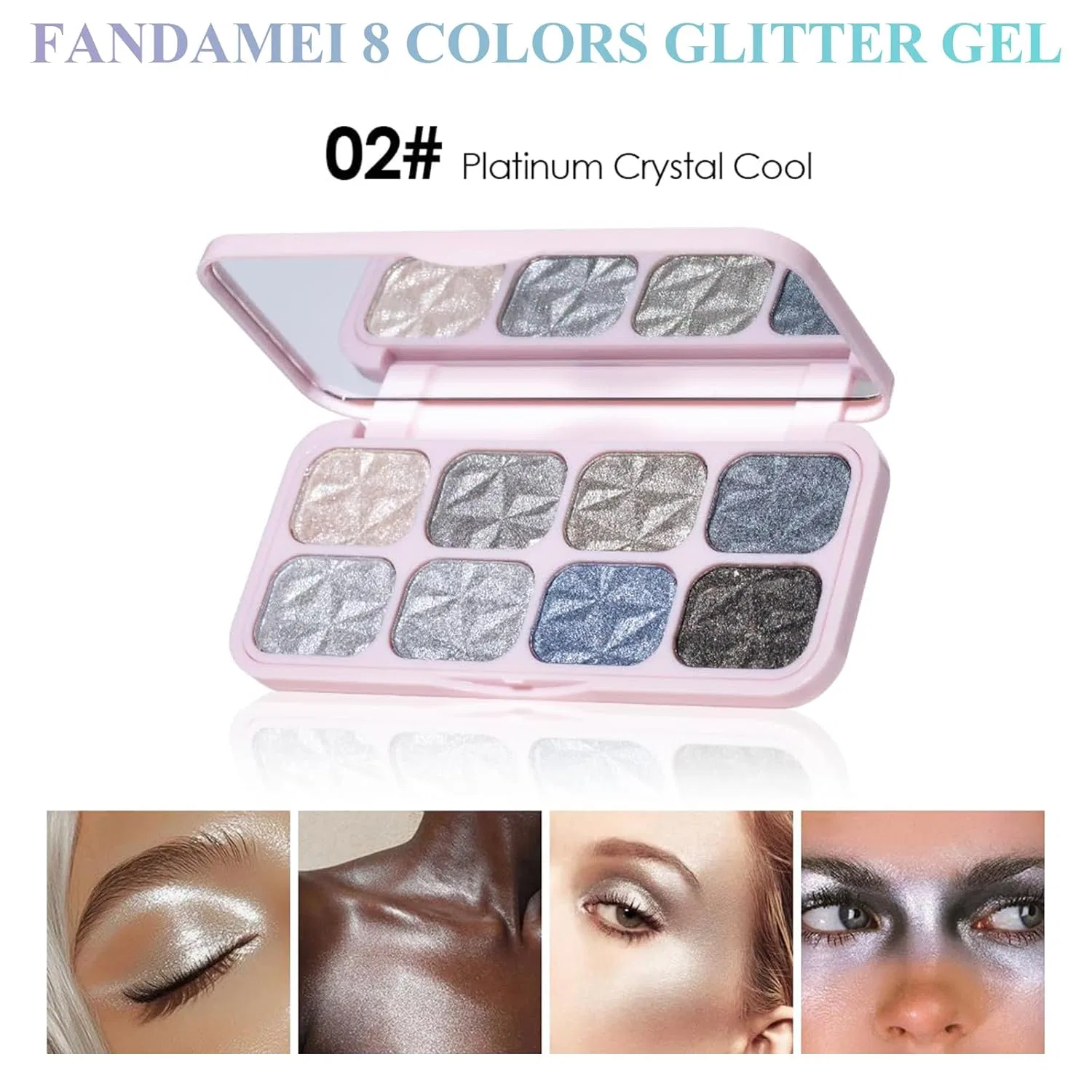 Палетка теней для век 8 цветов, BelleFlair, 02# Cool Crystal Platinum — фото 3