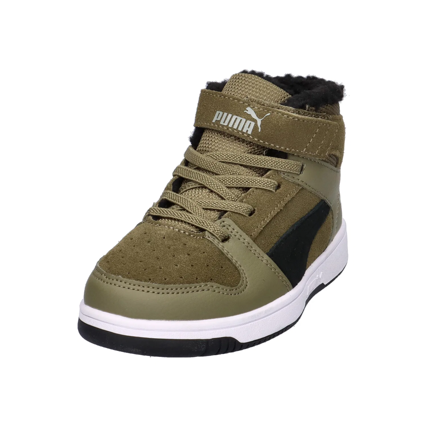 Детские кроссовки с верхом из замши и искусственной кожи Rebound Layup Fur SD Puma, Olivgrun Schwarz Weiss — фото 4