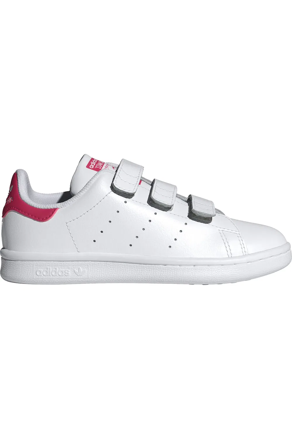 Кроссовки детские перфорированные Stan Smith adidas, белый/белый/ярко-розовый — фото 3