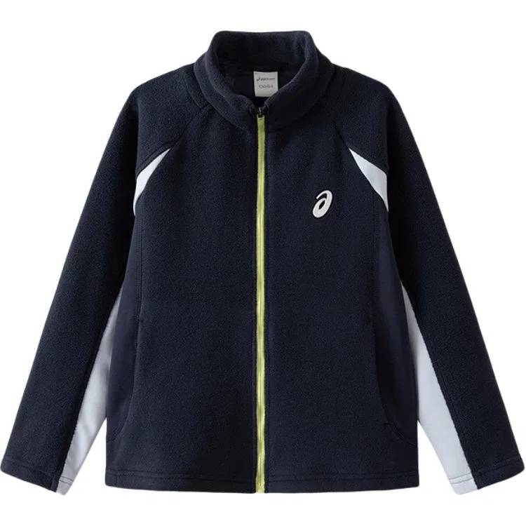 Детское флисовое пальто с воротником-стойкой, умеренной растяжимости, ASICS, Navy Blue 5003