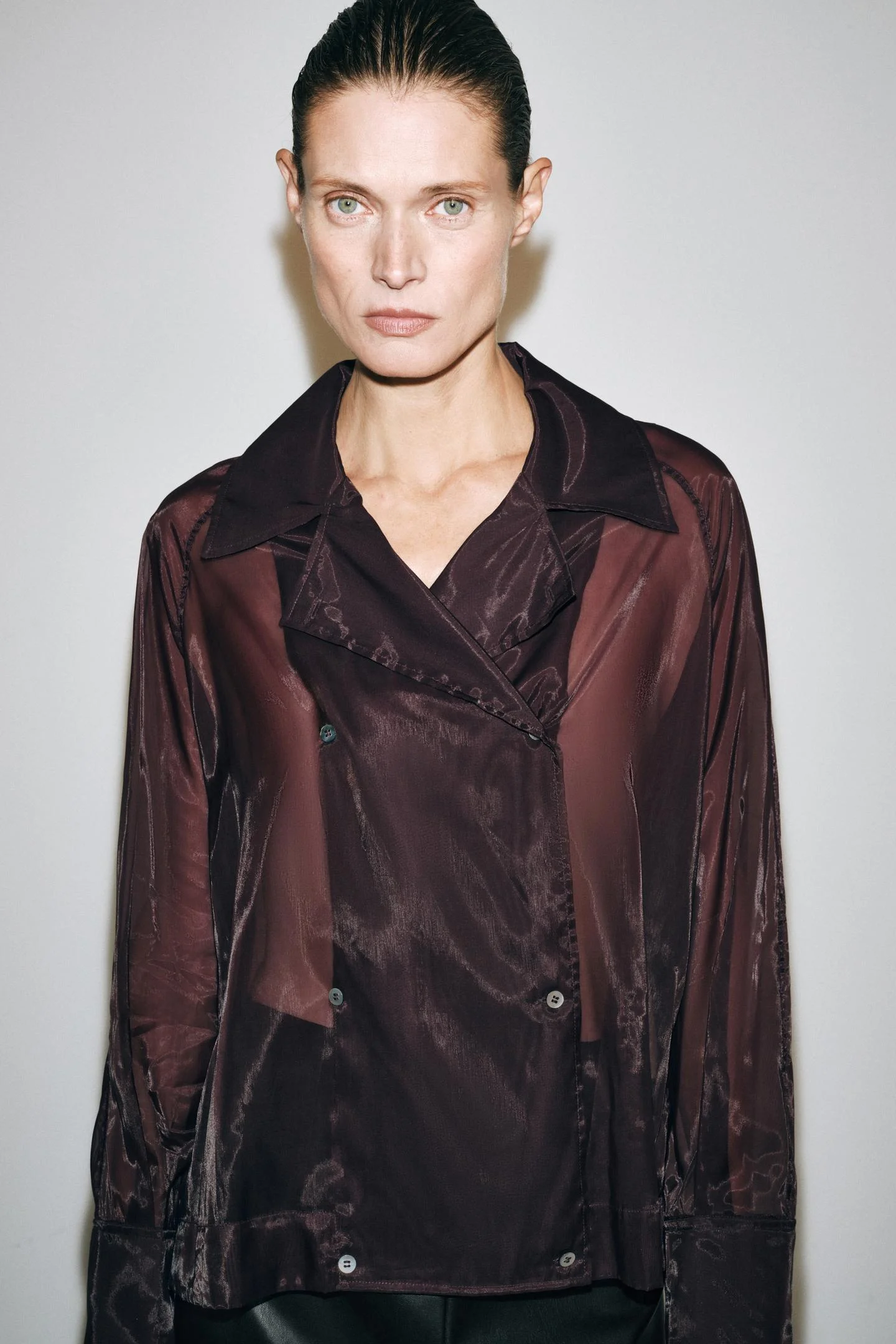 Рубашка Zara Organza ZW Collection, бордовый