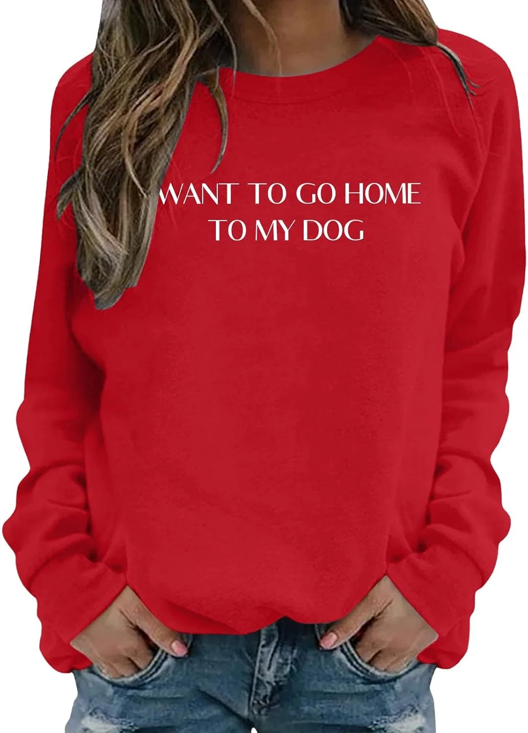 Женский свитшот с принтом I Want To Go Jone To My Dog, красный — фото 3