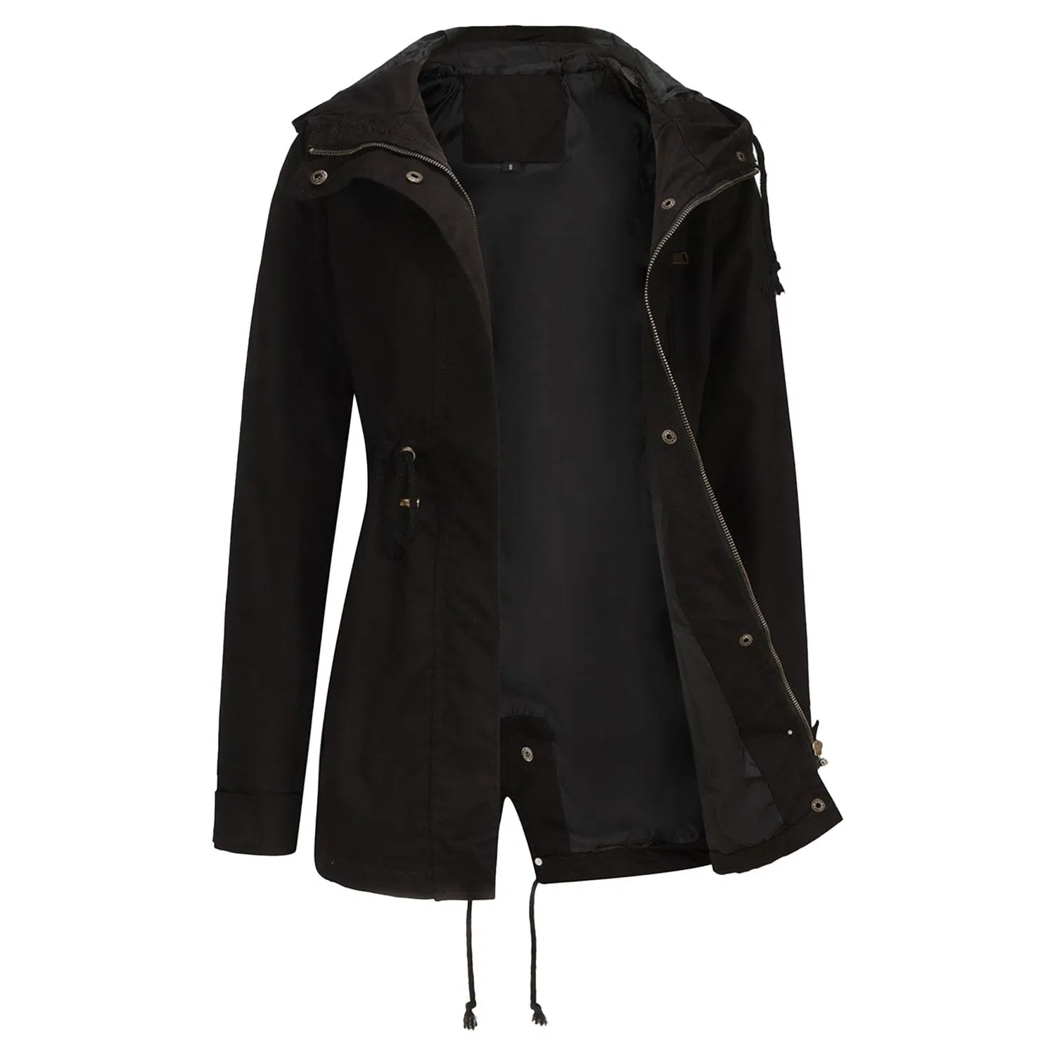 Женская куртка с капюшоном и поясом на молнии, модель Drawstring Waist, Nero — фото 3