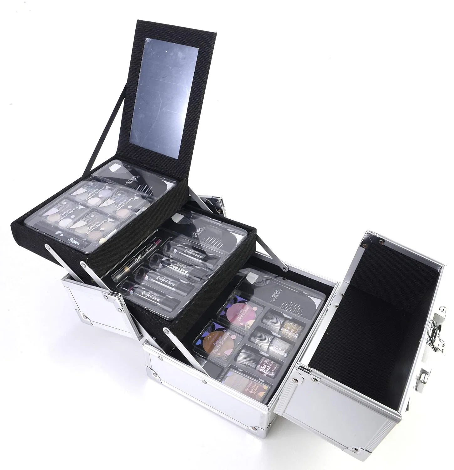 Набор косметики Clear Vanity Case, Markwins, 20 теней, 4 румян, 4 бронзера, 3 стробинга, 6 блесков, 3 контурных карандаша, 3 помады, 2 кисти, многоцветный — фото 3