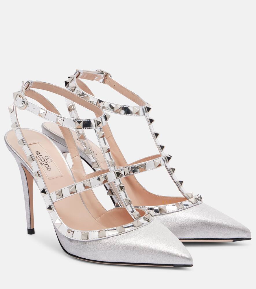 Туфли-лодочки Rockstud 100 с отделкой из кожи и пайетками Valentino Garavani, Silver