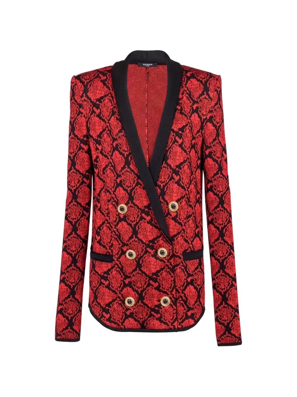 Двубортный пиджак с тиснением под кожу змеи Balmain, красный