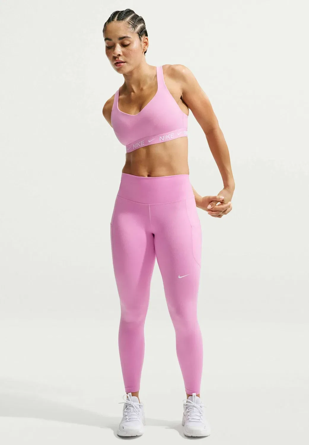 Женские леггинсы с высокой талией, длиной 7/8, с одним карманом Nike Performance, Pink Rise White