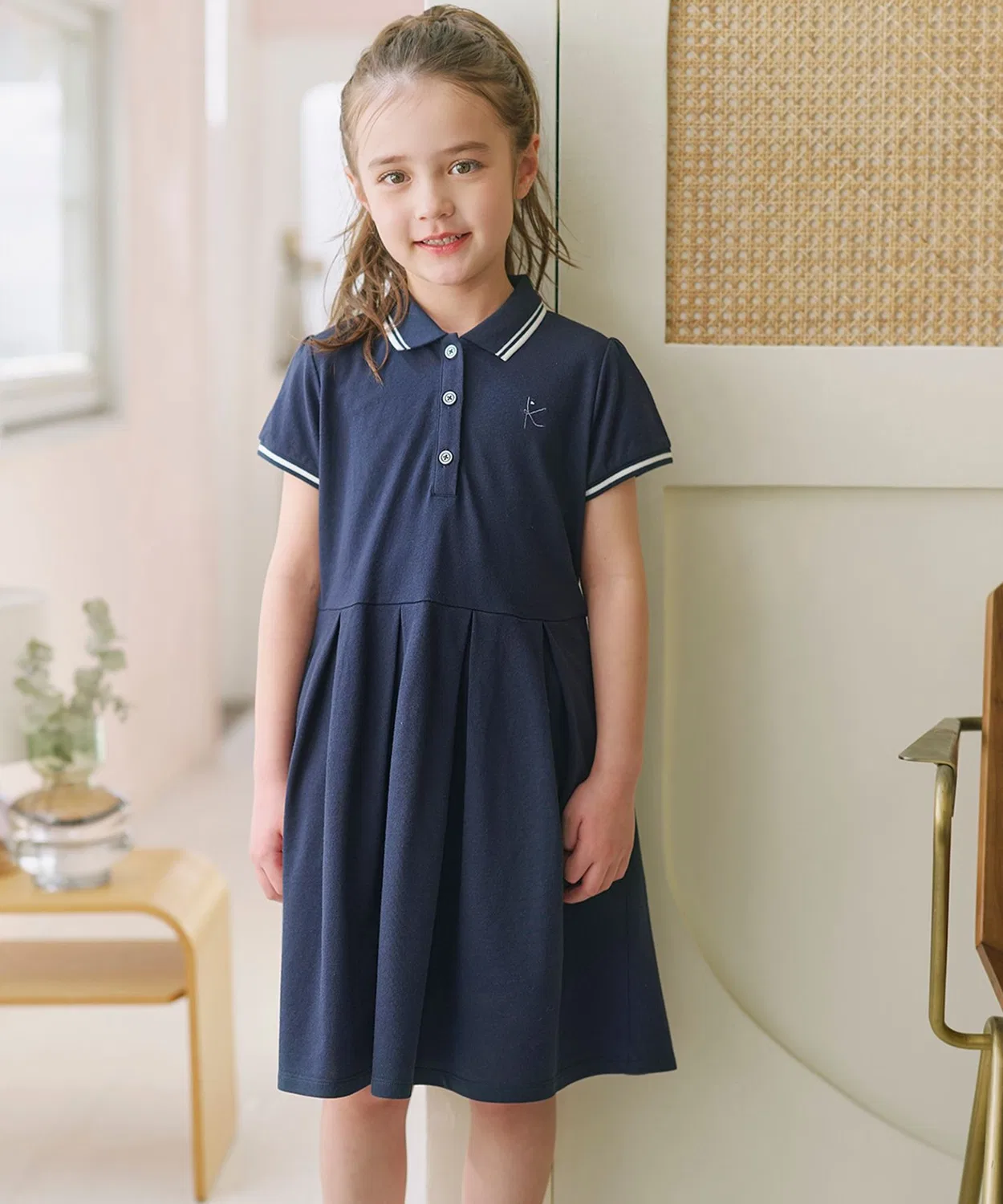 Детское платье-поло с воротником и коротким рукавом Kumikyoku KIDS, Navy