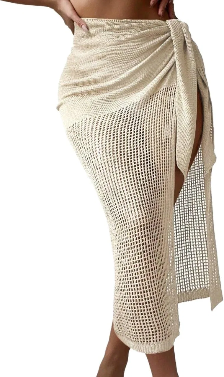 Женская пляжная накидка с разрезом на боку, Beige