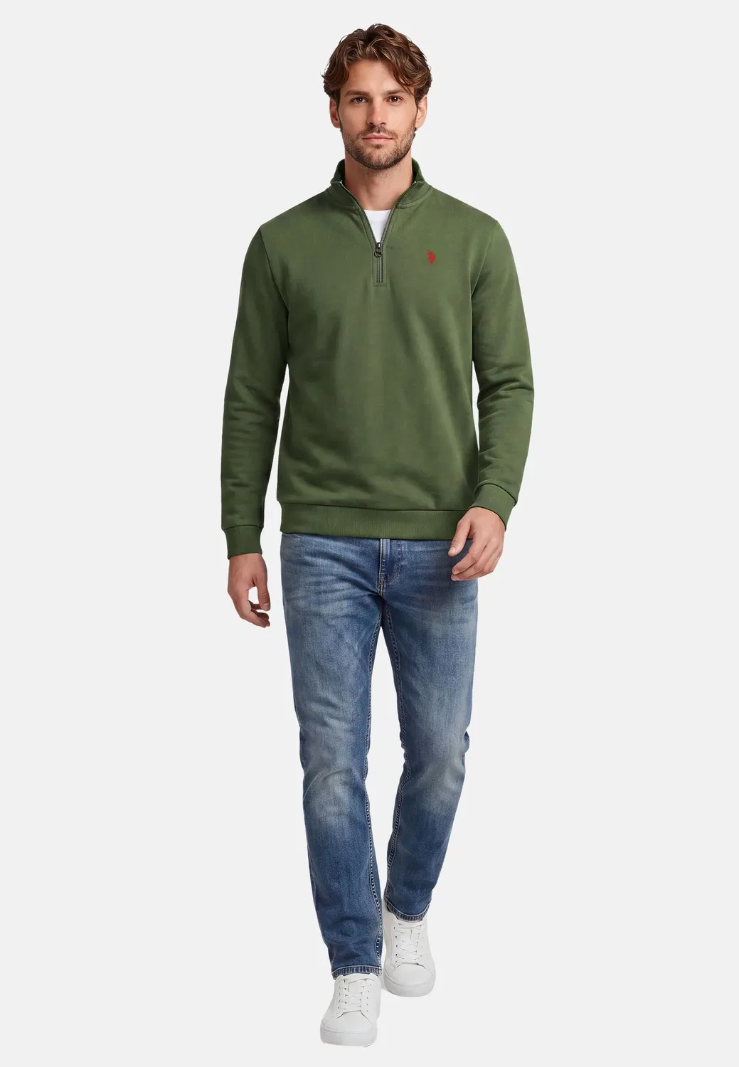 Мужской пуловер с половиной застежкой-молнией P017 U.S. Polo Assn., Olive — фото 2
