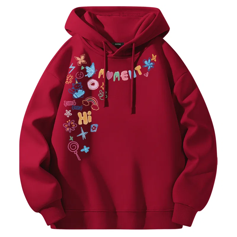 Детский худи свободного кроя Big Smile Handwriting MINISO, Burgundy