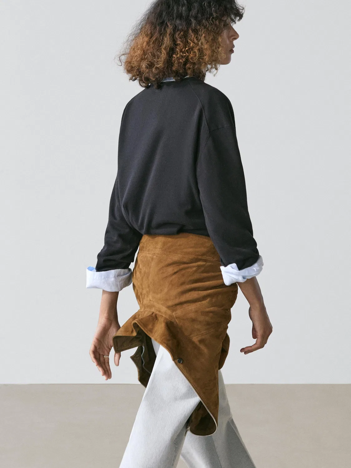 Свитер Massimo Dutti Cotton Blend Knit With Contrast Fabric,  темно-синий — фото 4