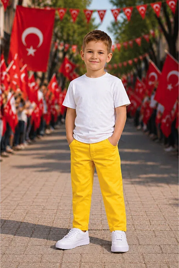 Детские брюки для мальчиков зауженные Her Şey Nota Www.Herseynota.Com, Yellow — фото 2