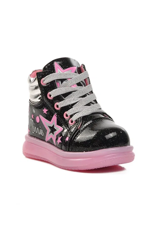 Детские ботинки для девочек на плоской подошве Walkway, Black-Pink