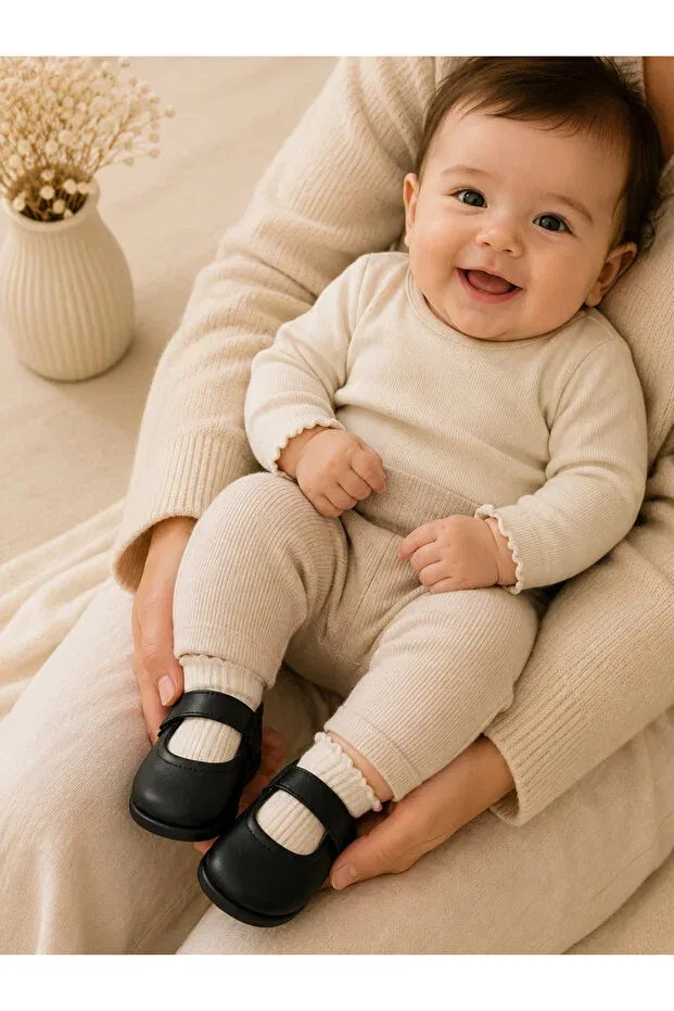 Детские пинетки из натуральной кожи с липучкой My Baby Kumsal, Black