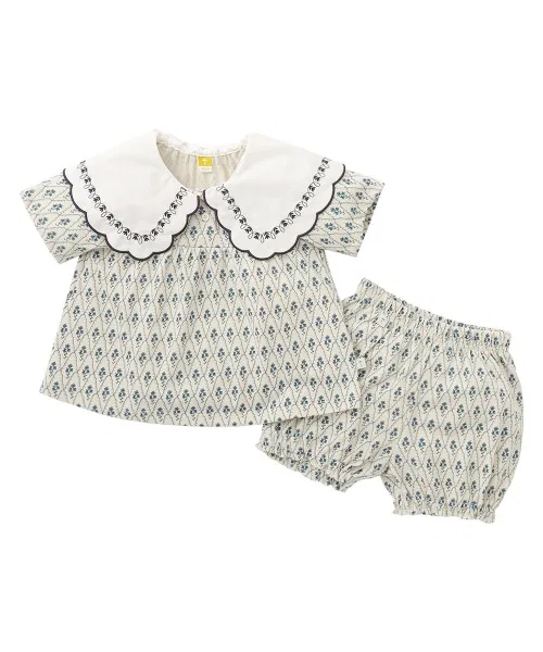 Детский комплект для девочек с цветочным принтом, модель Flower Print, moimoln, Navy — фото 2