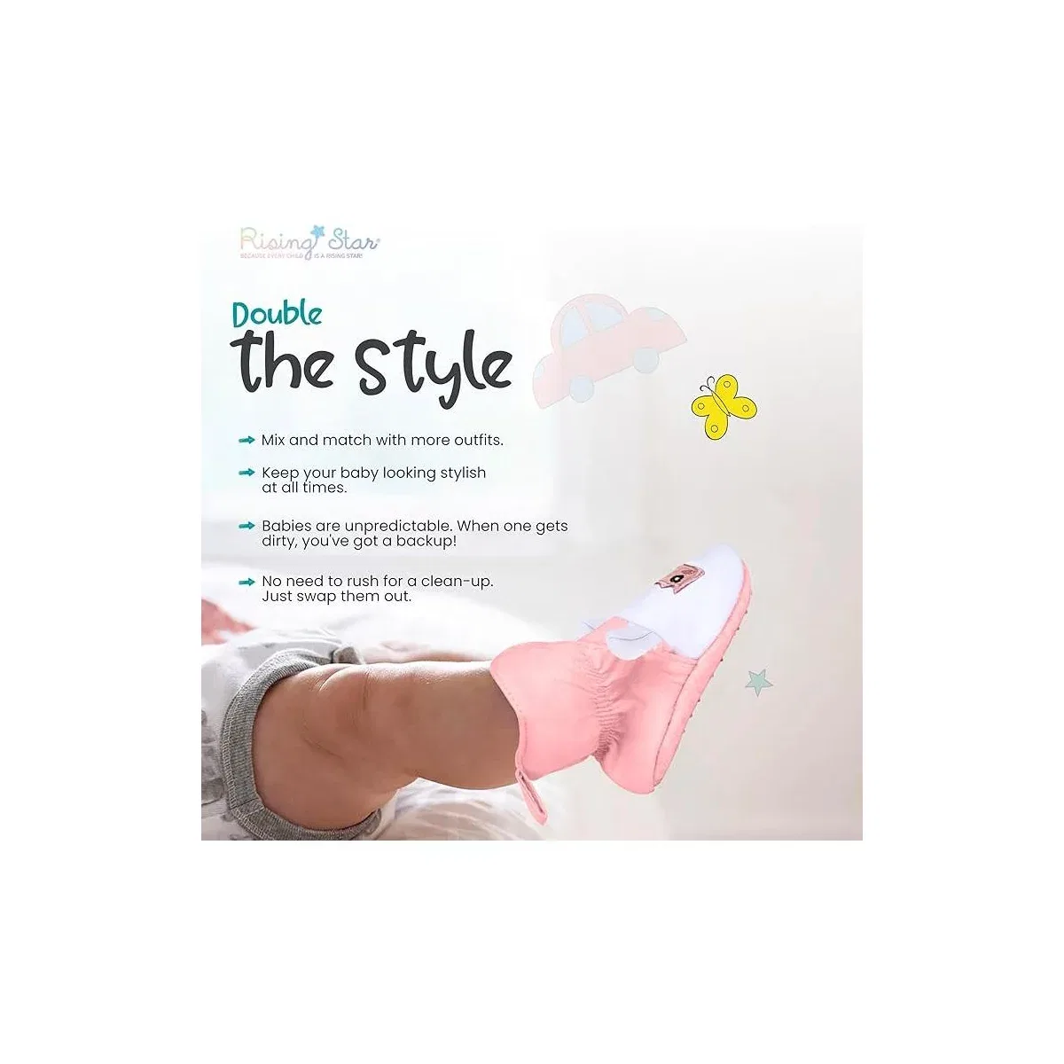 Детские пинетки для мальчиков с нескользящей подошвой Rising Star, Pink Alpaca — фото 3