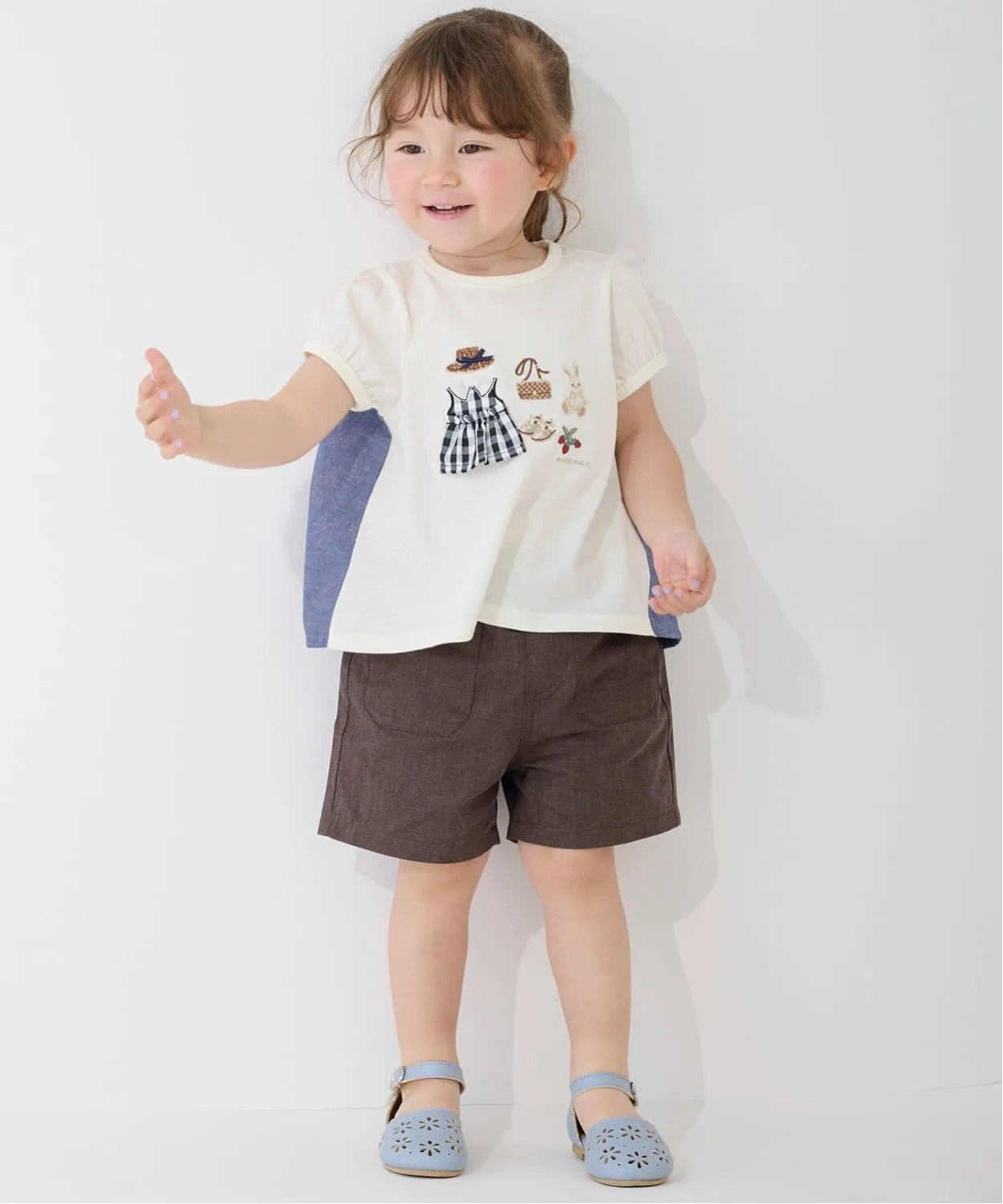 Детские шорты с эффектом потертости, с сердечком на кармане, модель Heart Pocket, petit main, Brown