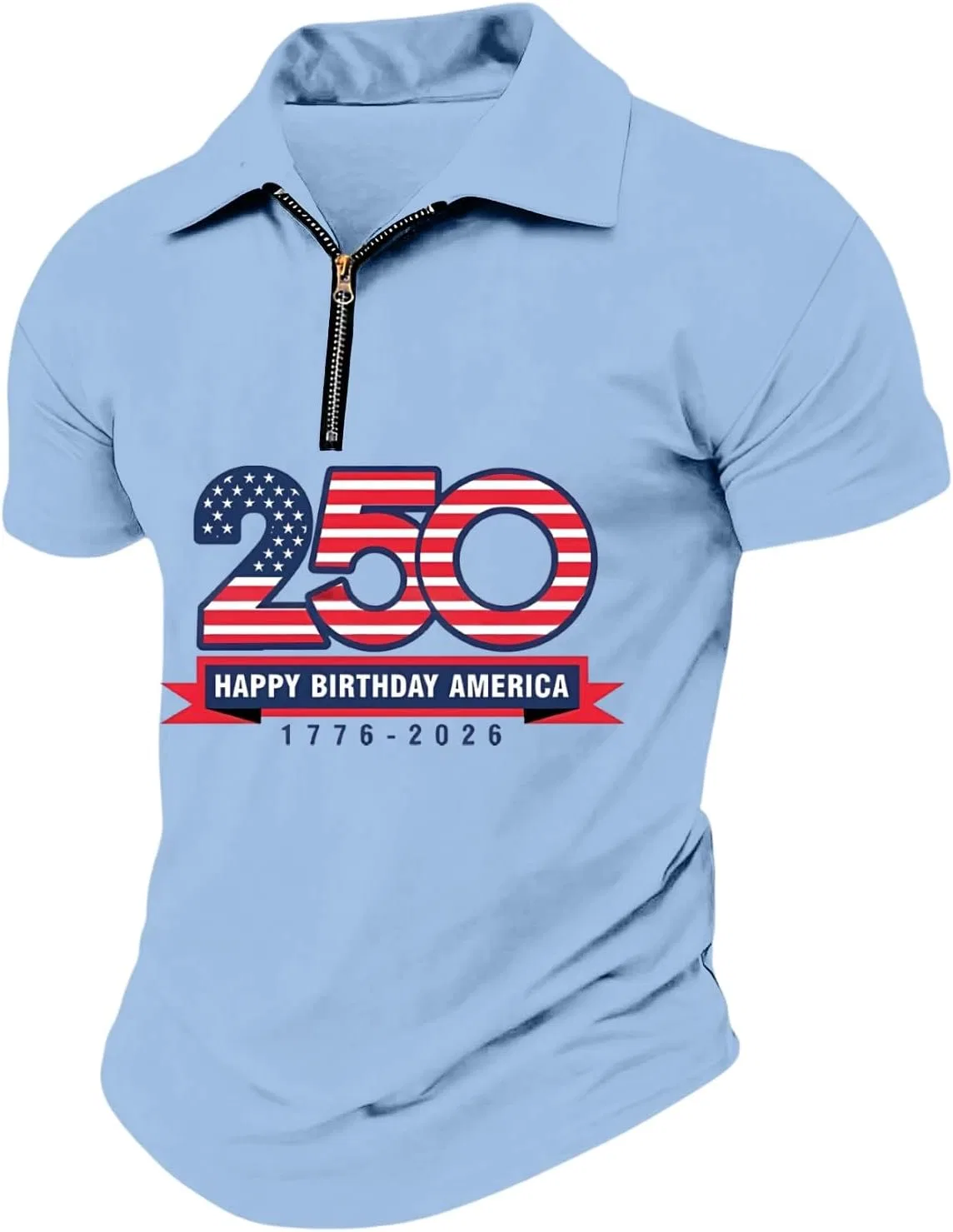 Мужская футболка-поло с полузастежкой-молнией 250th Anniversary, Light Blue