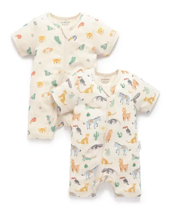 Детский комбинезон с коротким рукавом 2 шт. с принтом Purebaby, Fiesta Heads Print