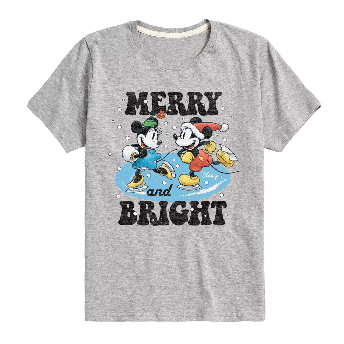 Детская футболка с коротким рукавом с принтом Mickey and Minnie Merry And Bright Christmas Disney, Athletic Heather