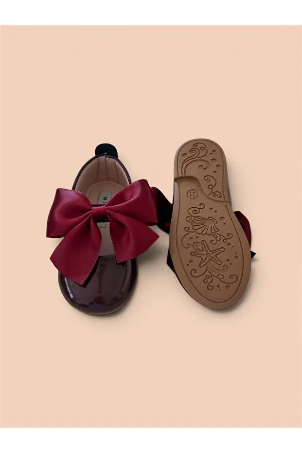 Детские балетки для девочек с бантом Natura Kids By Gly, Burgundy — фото 2
