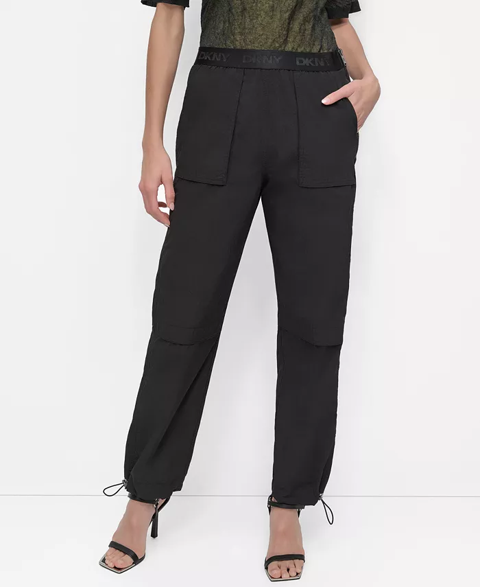

Женские мятые брюки с высокой посадкой Bungee DKNY, черный