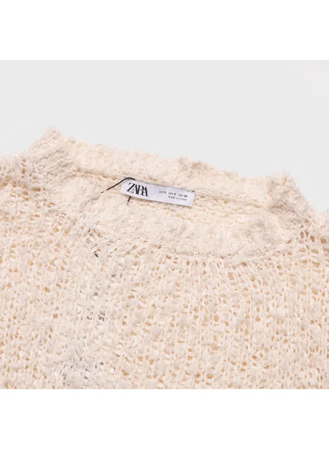 Пуловер свободный с длинным рукавом Zara, кремовый — фото 4