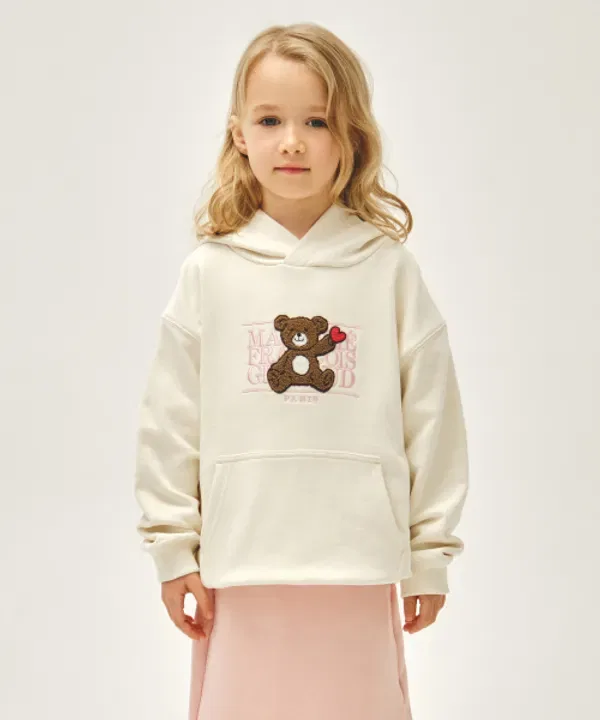 Худи с принтом медведя, классический логотип, Marithé Kids, слоновая кость