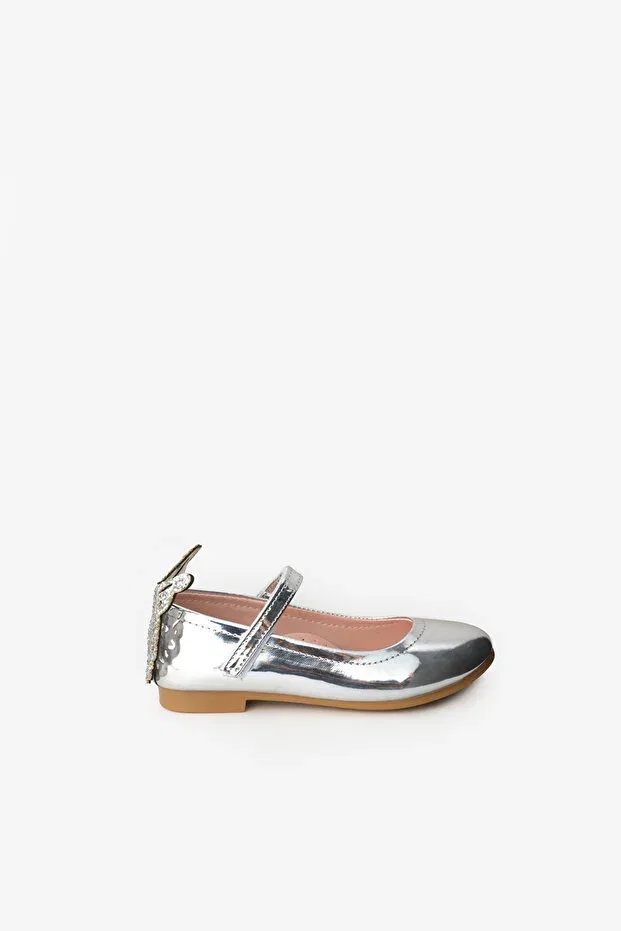 Детские туфли для девочек с каблуком Silver-Heeled girls' shoes with butterflies Le Mabelle, Silver — фото 2