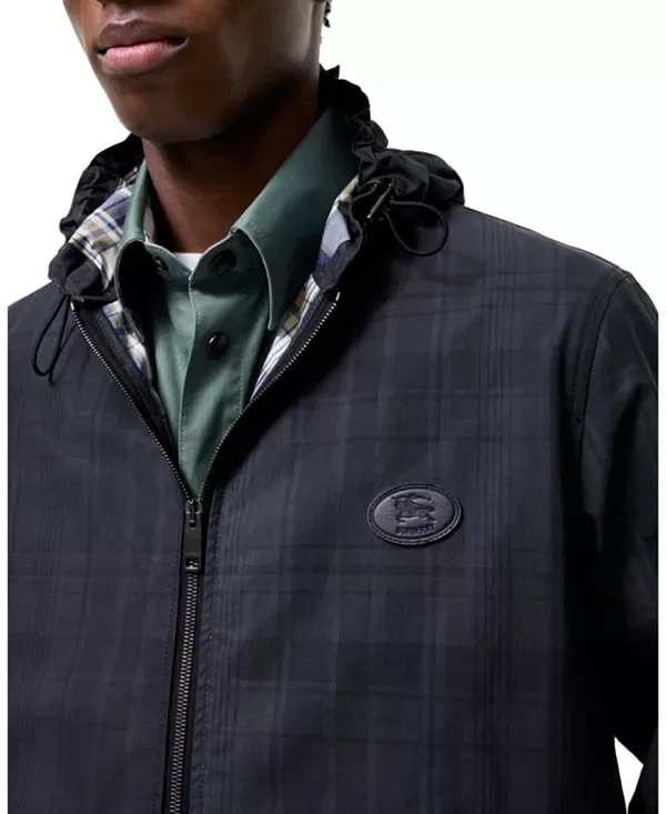 Мужская куртка с капюшоном из хлопка Check Cotton Newport Hooded Jacket Burberry, Peacock Blue — фото 4