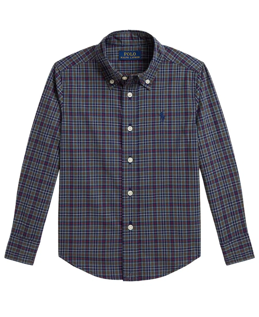 Мальчиковая рубашка из хлопкового поплина с принтом Polo Ralph Lauren, Blue Brown Multi