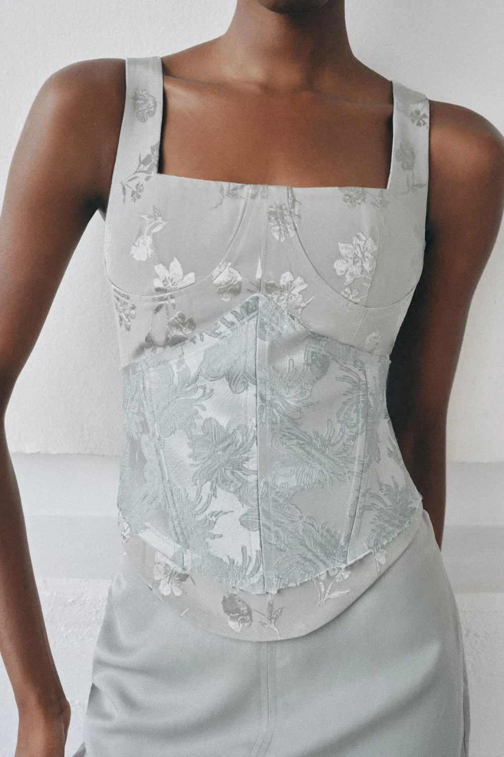 Комбинированный жаккардовый корсетный топ ZARA, Pastel blue — фото 2