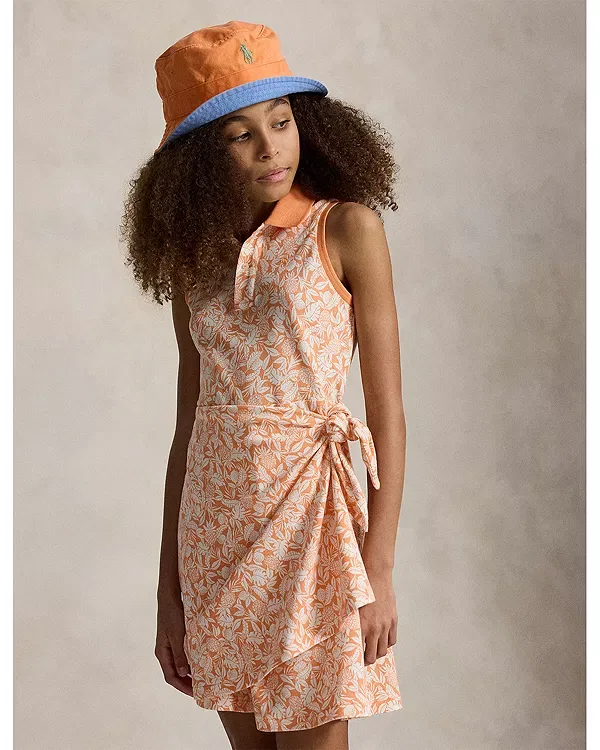 Детское платье для девочек с принтом Pineapple Faux Wrap Mesh Polo Ralph Lauren, Orange Multi — фото 2