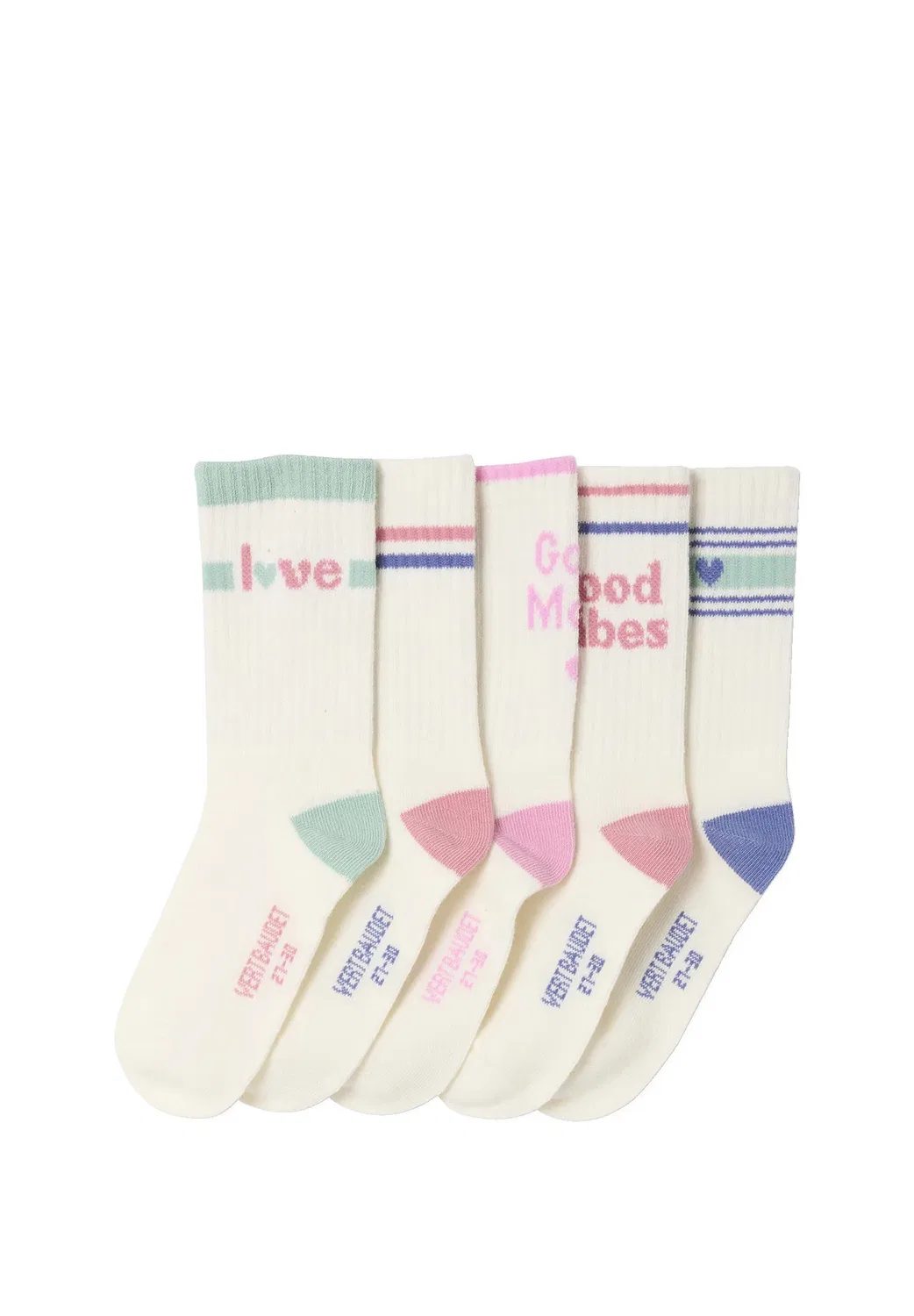 5 Er-Pack sport-socken mit schriftzug & herzmotiven, kinder - носки Vertbaudet, Wollweiß