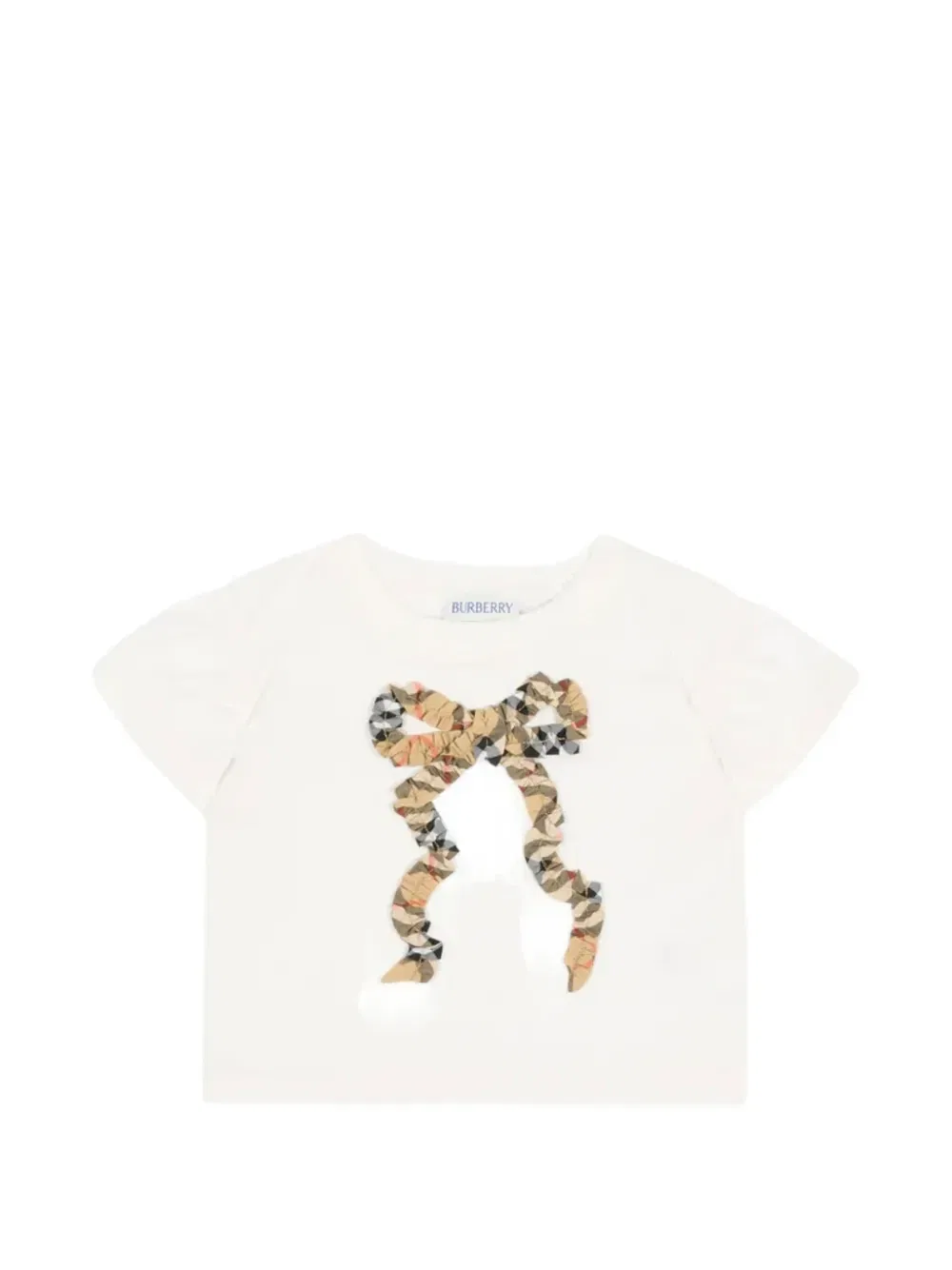 Футболка с рюшами и бантом в клетку Burberry Kids, белый